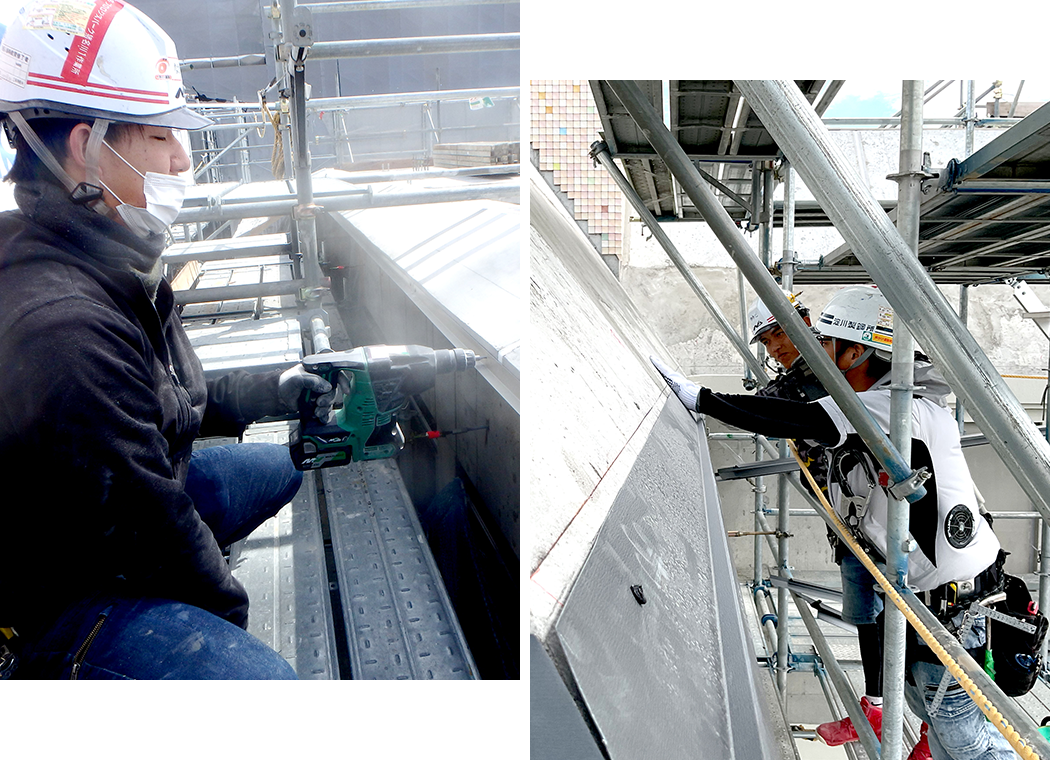 作業風景と会社の外観